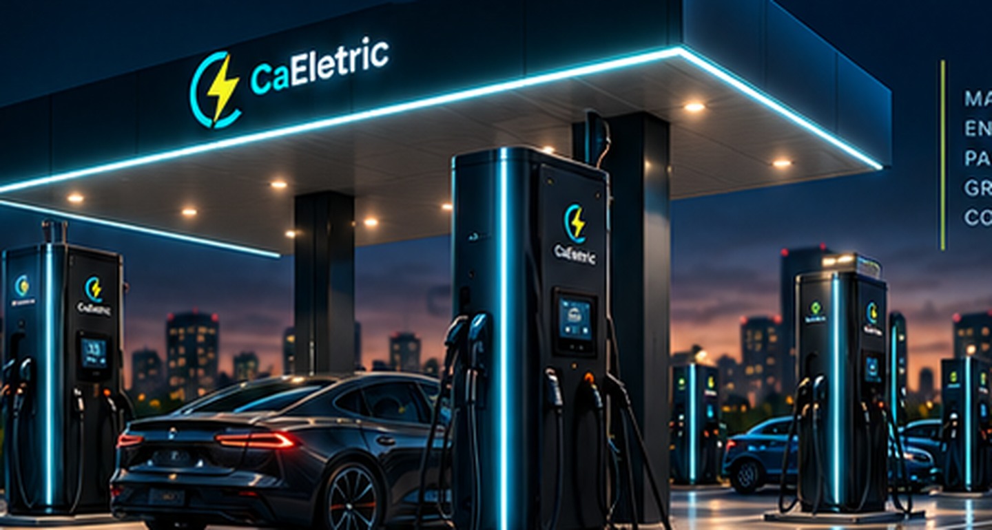 Conceito de eletroposto CaEletric com carregadores rápidos DC